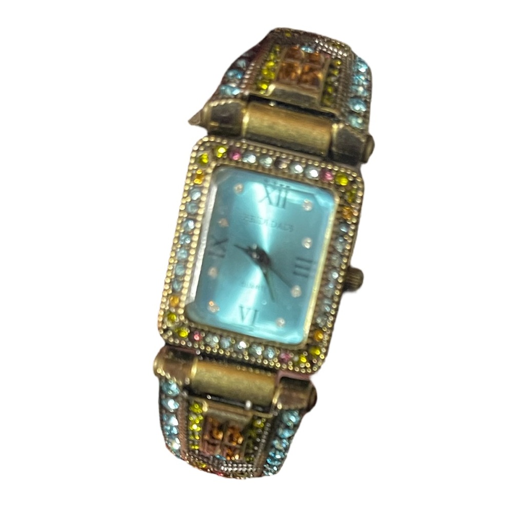 Heidi Daus Art Deco Quartz Watch – Multi-Colored Rhinestone Hinged Cuff